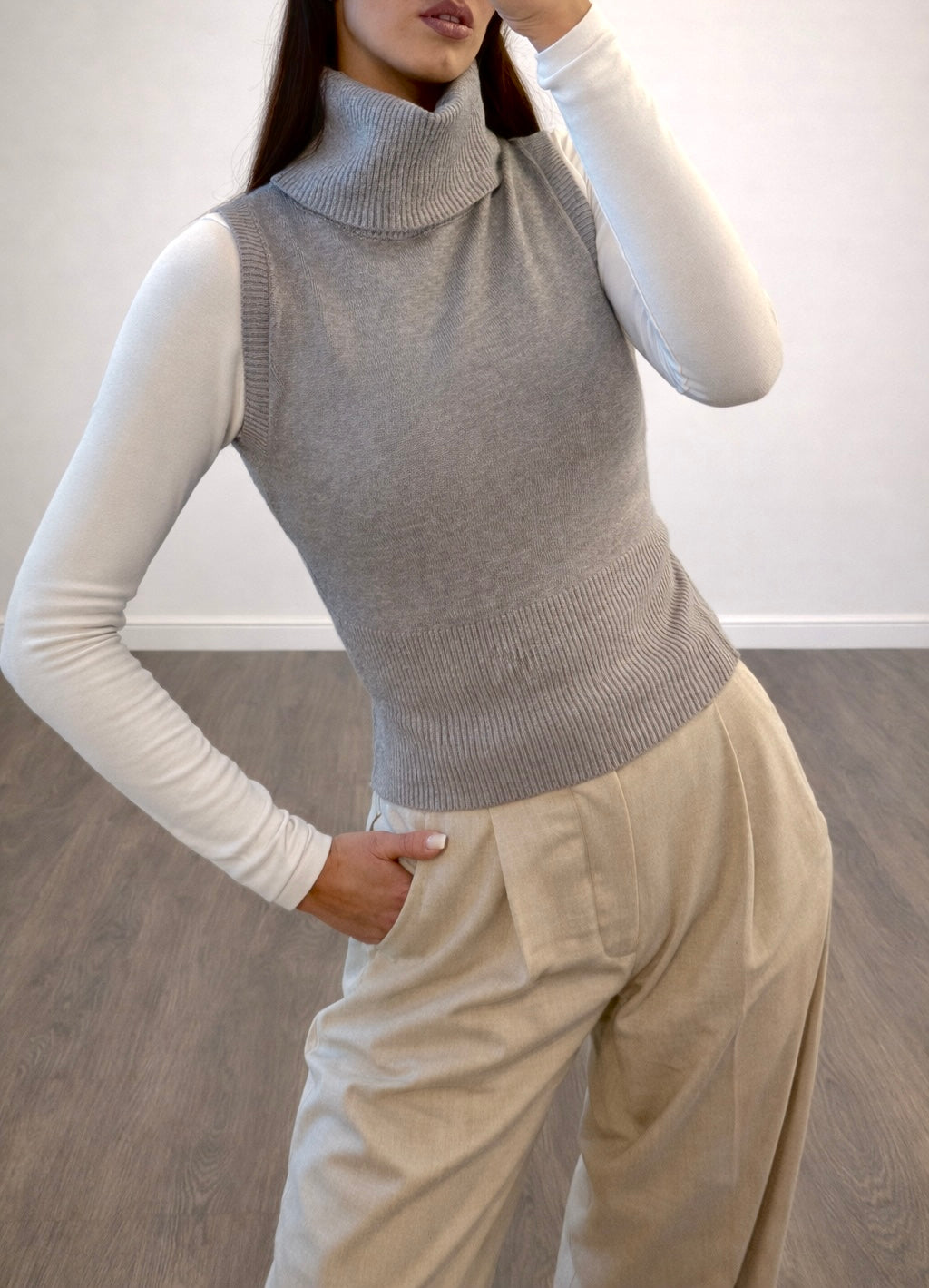 Sleeveless Knit Turtleneck Top