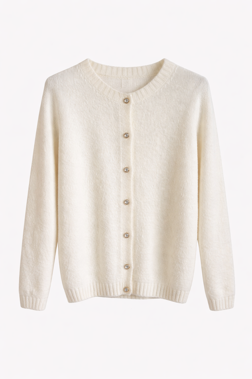 Alpaca Cardigan with Crystal Buttons White