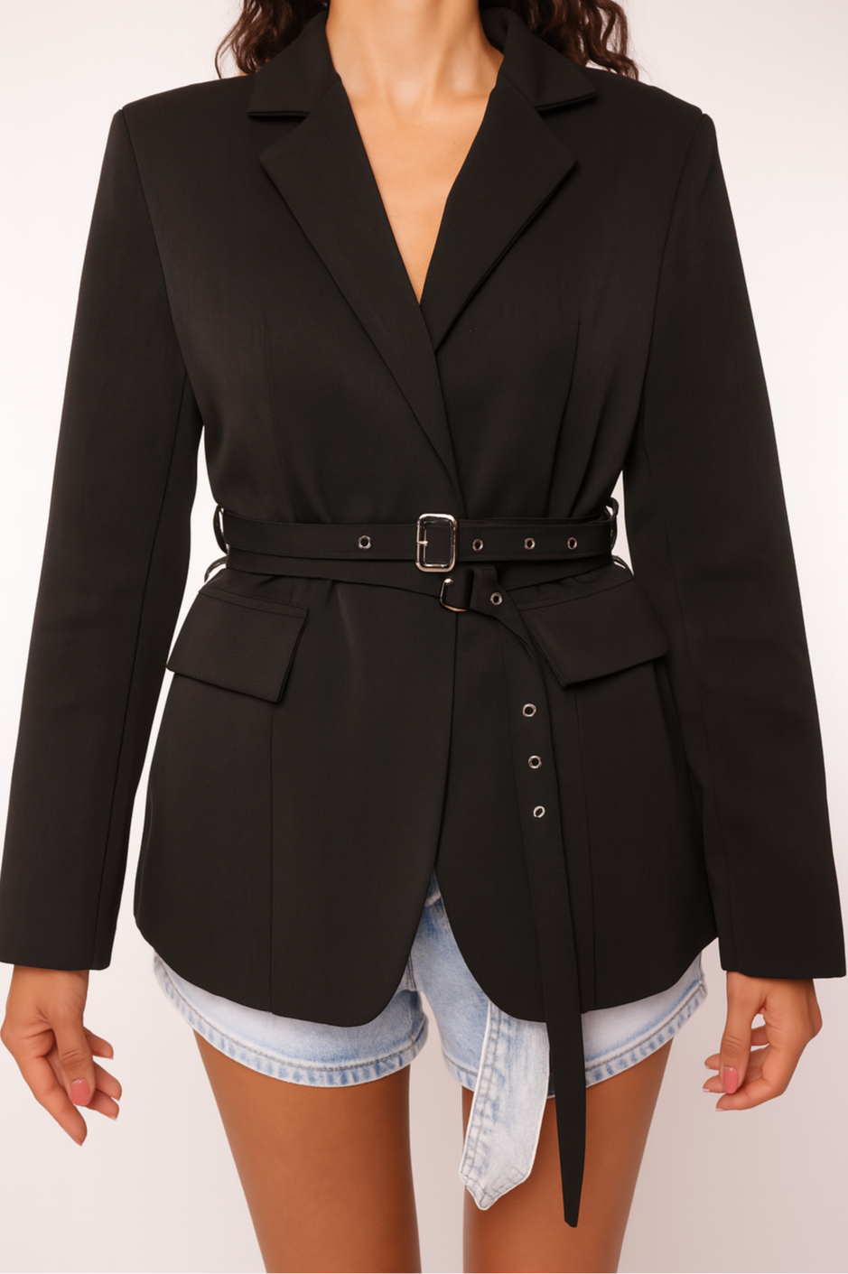 Tailored Grey Belted Blazer