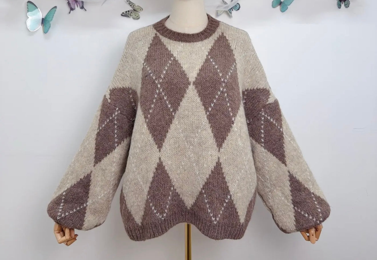 Oversized Argyle Knit Sweater
