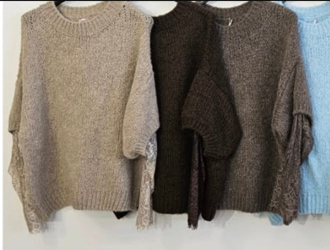 Lace sleeve sweater