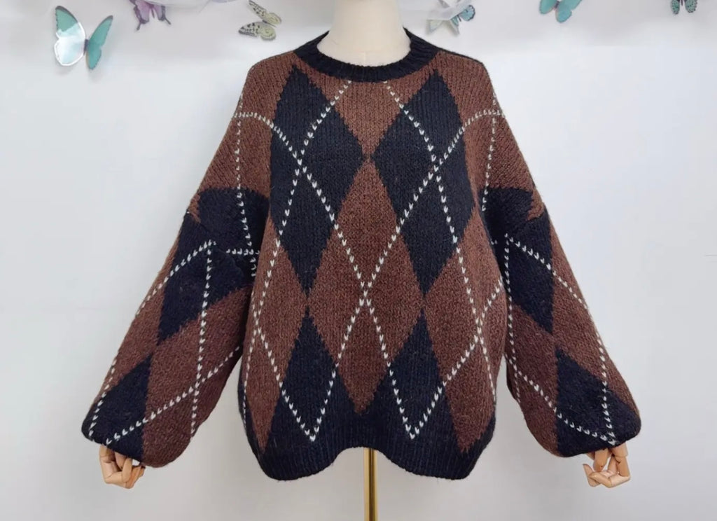 Oversized Argyle Knit Sweater