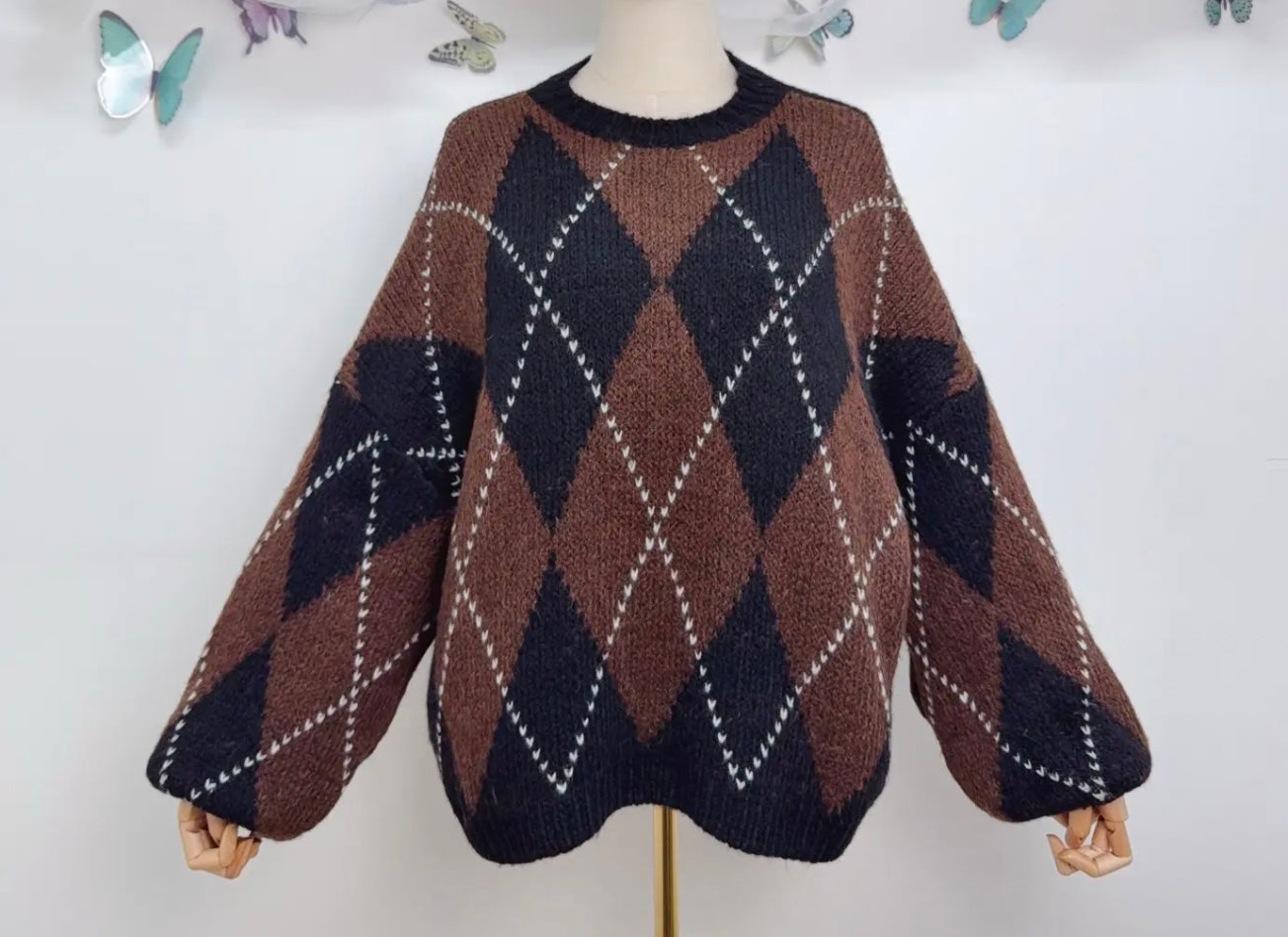 Oversized Argyle Knit Sweater