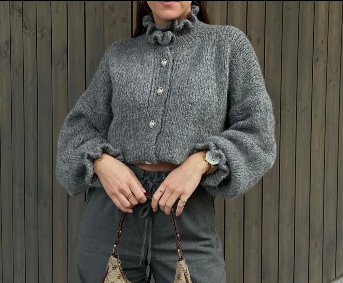 Ruffled Knit Cardigan