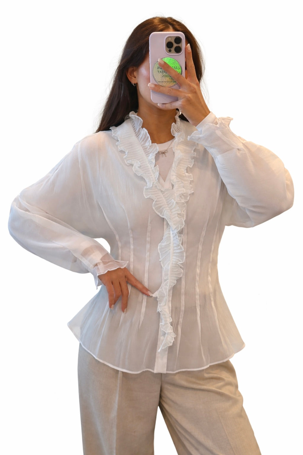 Elegant Ruffle Blouse – White