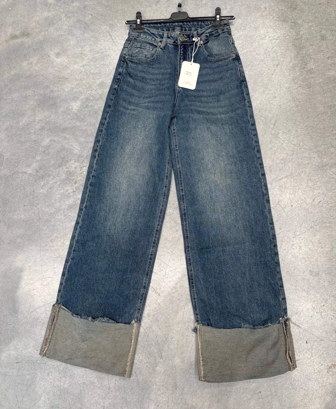 Wide-Leg Cuffed Denim Jeans
