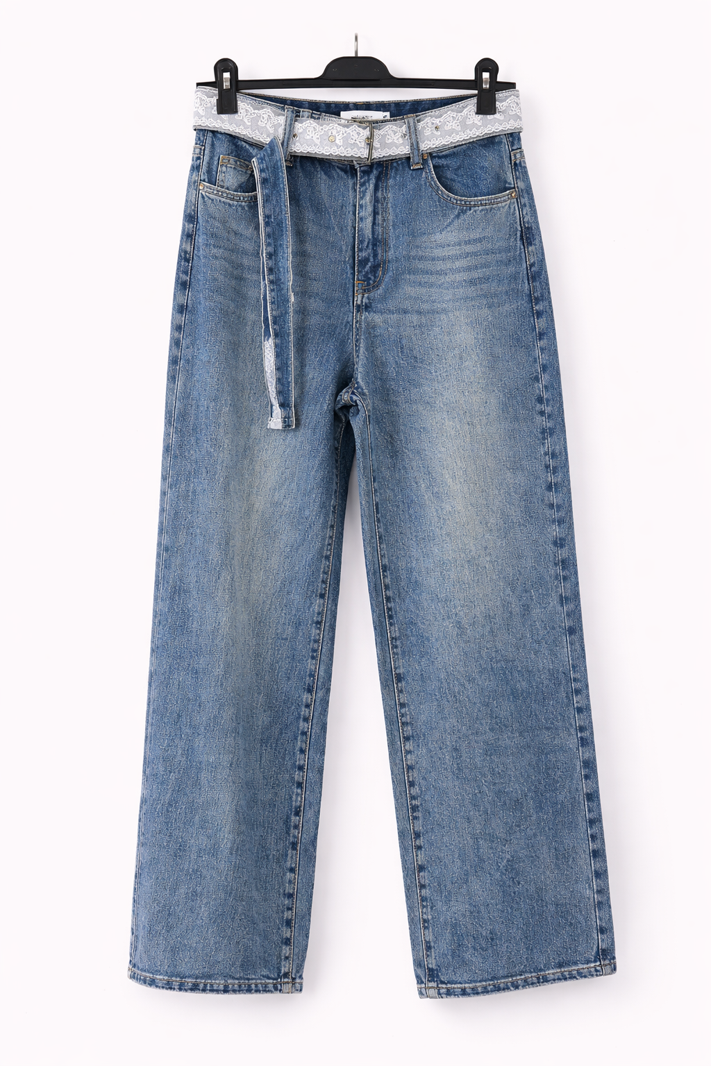 High-Waist Straight-Leg Jeans with Lace Belt