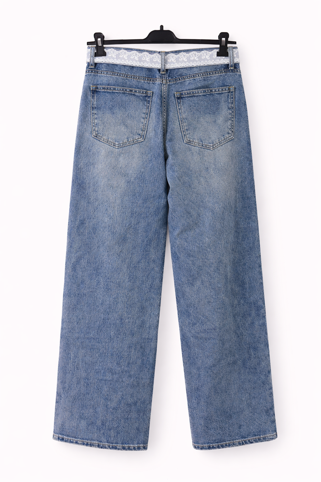 High-Waist Straight-Leg Jeans with Lace Belt