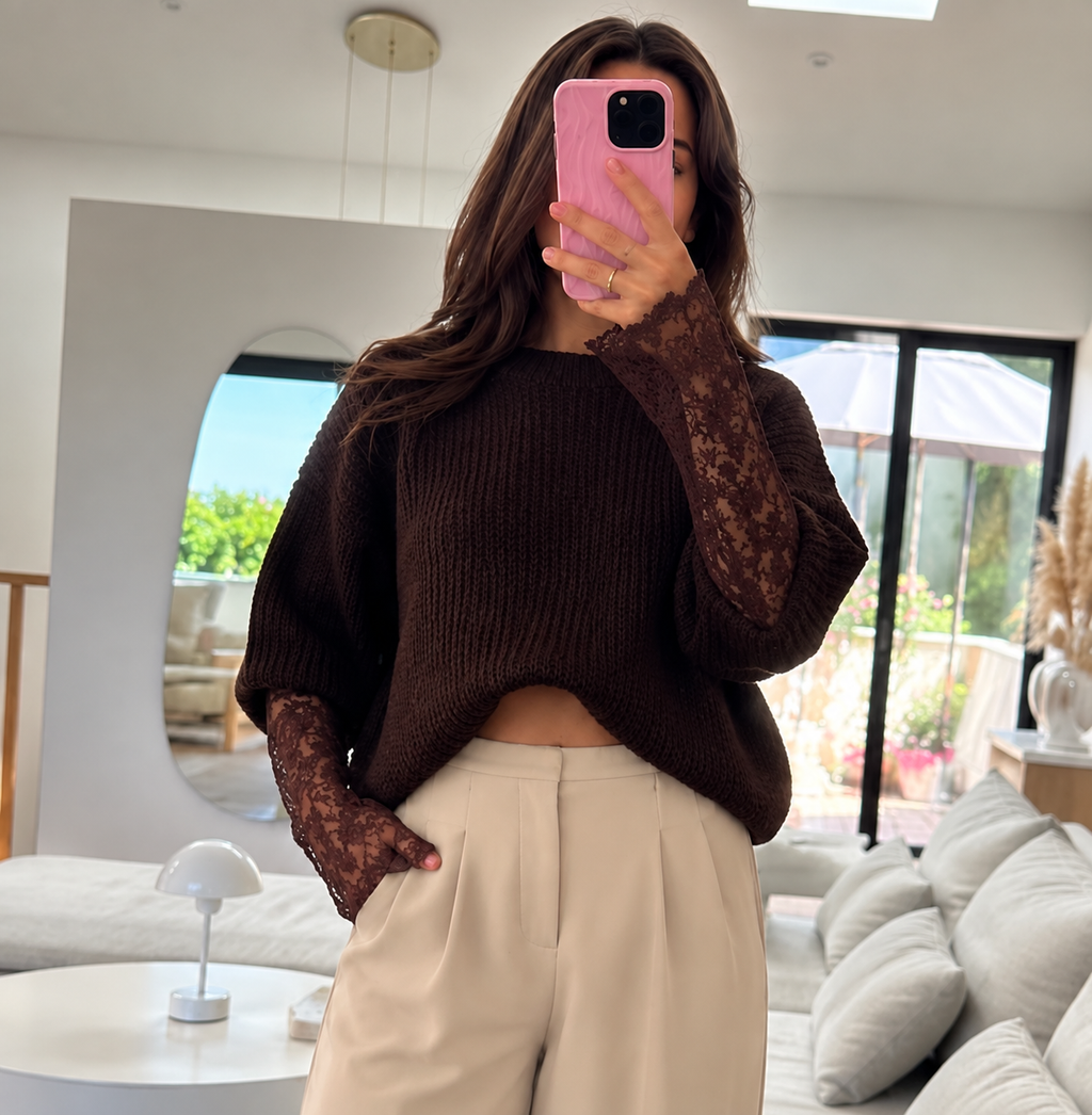 Lace sleeve sweater