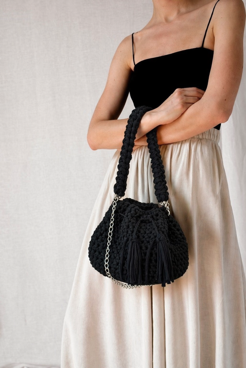 Handmade Crochet Bag – Black