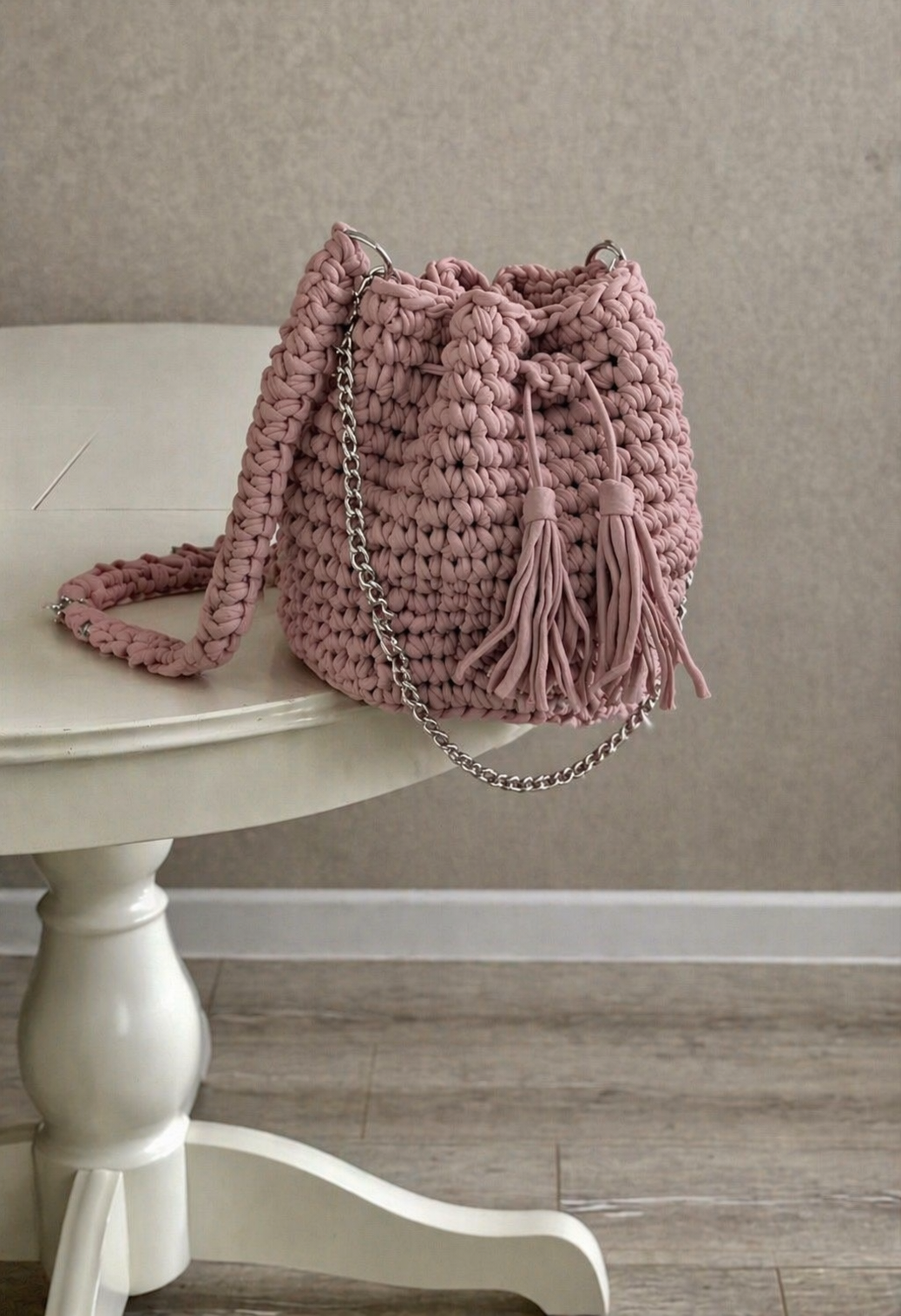 Handmade Crochet Bag – Dusty Rose