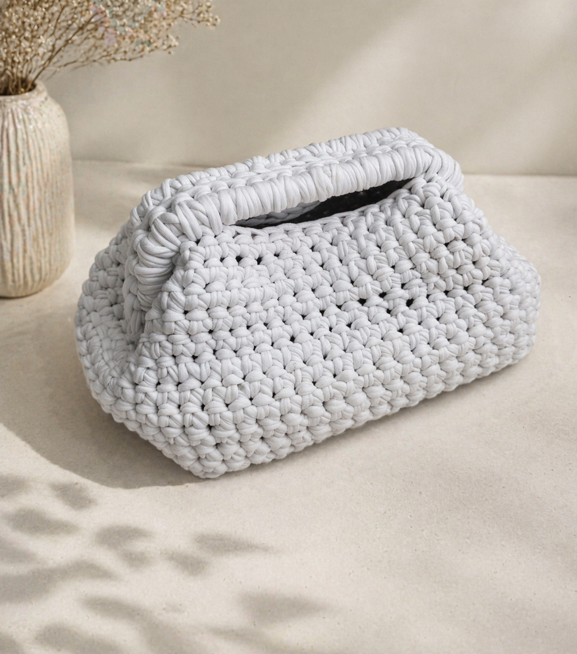 Handmade Crochet Clutch- White