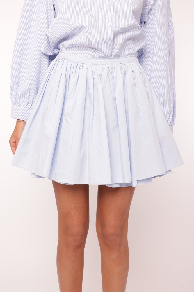 blue flared mini skirt