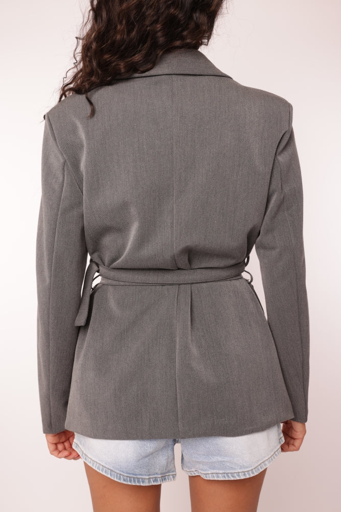 Tailored Grey Belted Blazer
