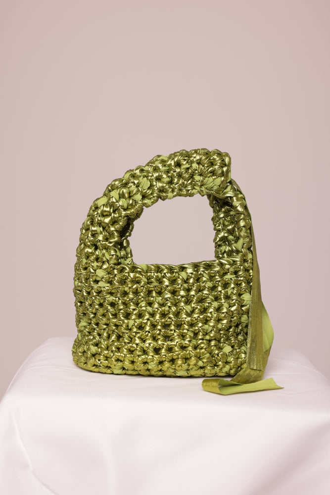 Metallic green crochet Bag