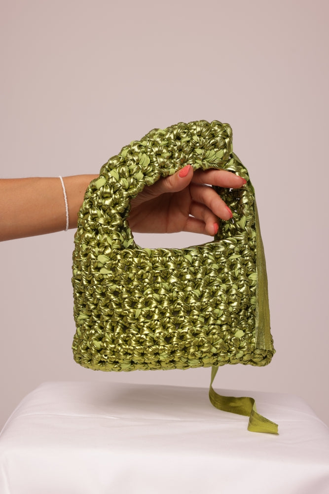 Metallic green crochet Bag