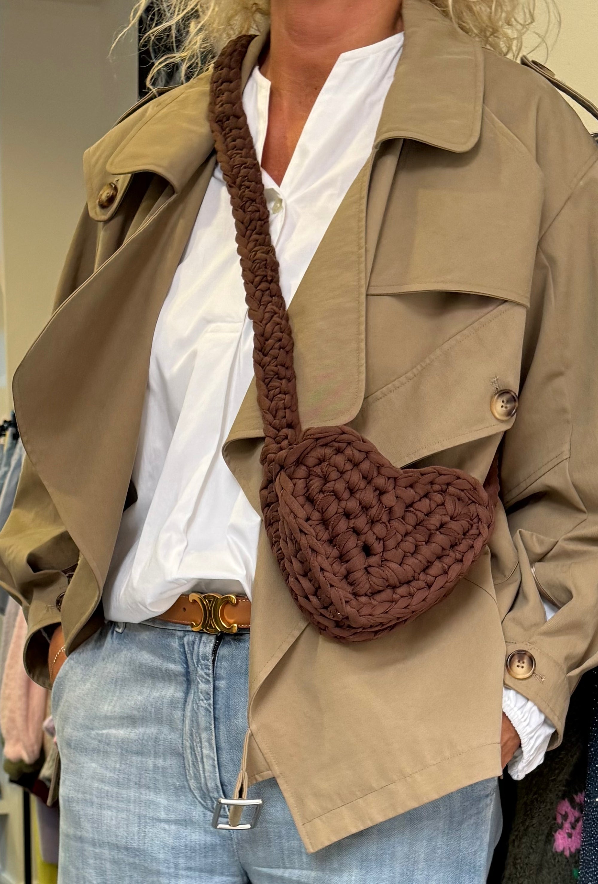 Brown Heart Crochet Bag