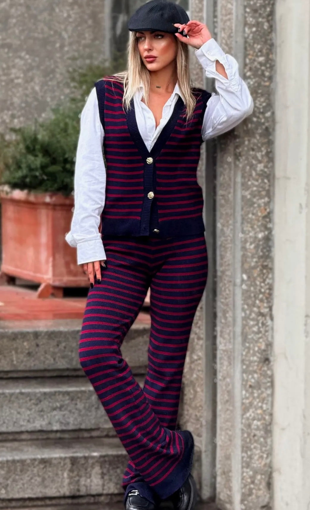 Striped Knitted Two-Piece Set 