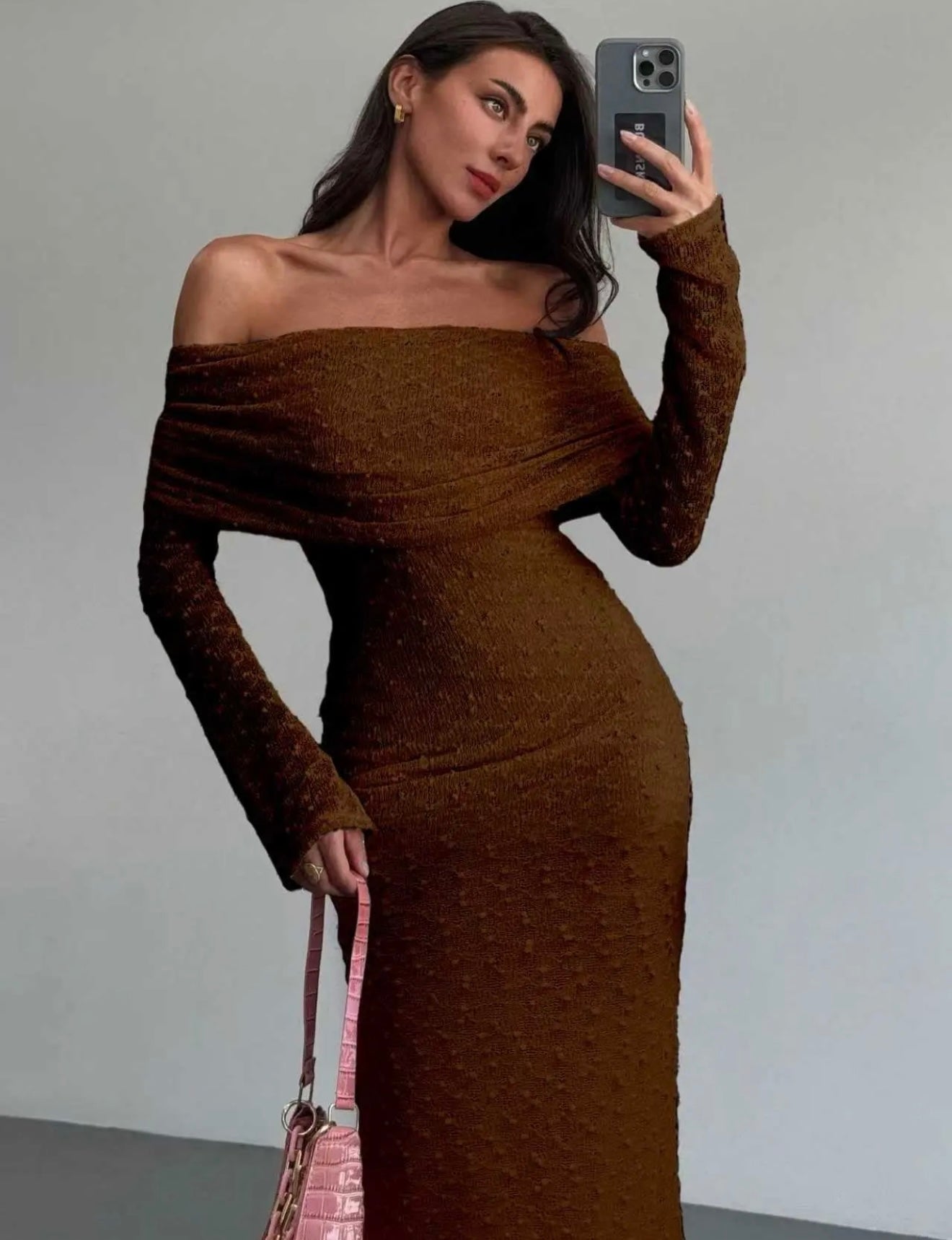 Off-Shoulder Mesh Maxi Dress
