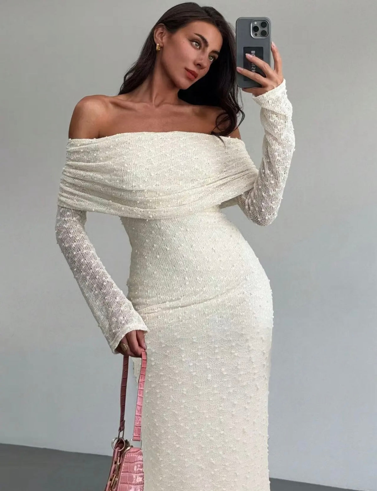 Off-Shoulder Mesh Maxi Dress