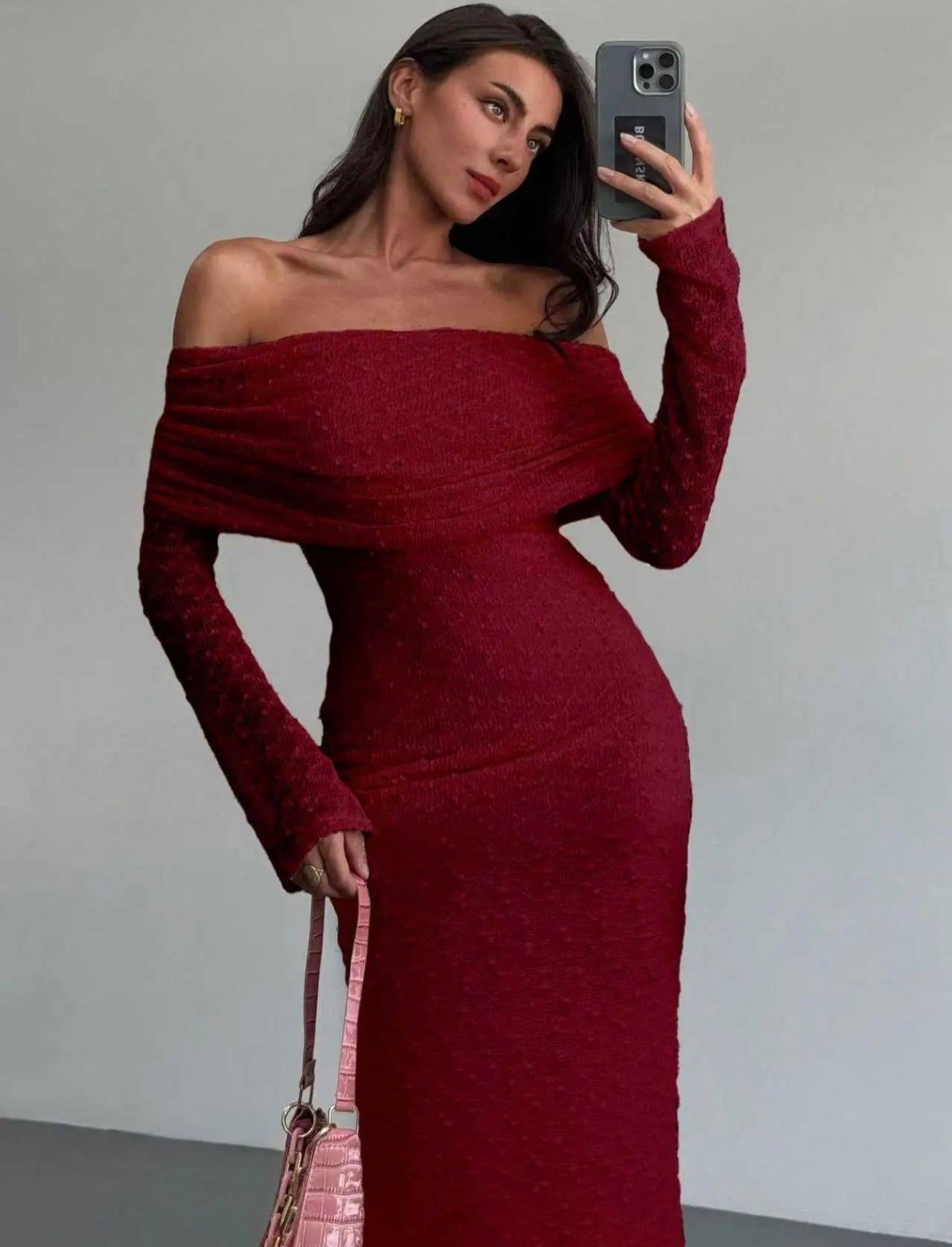 overfold off shoulder mesh long sleeve long dress Off-Shoulder Mesh Maxi Dress – Selsen Clothing