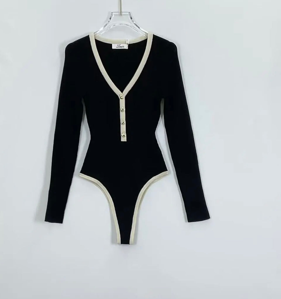 Button-Front Knitted Bodysuit