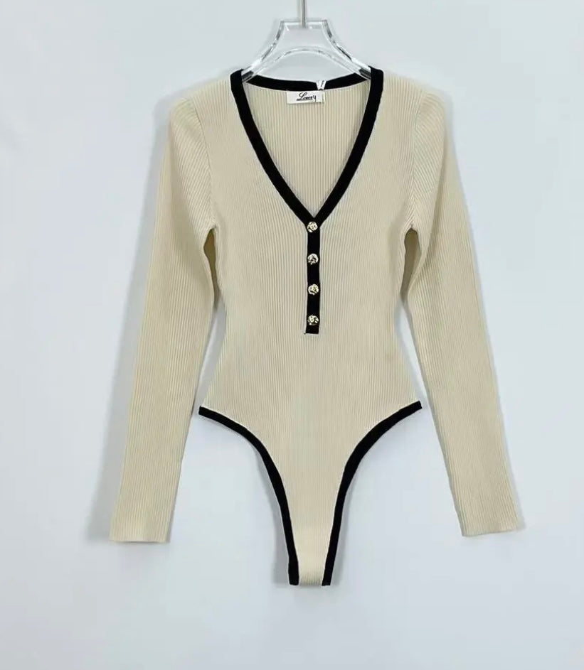 Button-Front Knitted Bodysuit