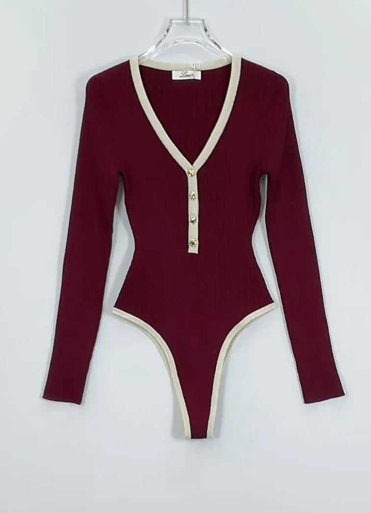 Button-Front Knitted Bodysuit