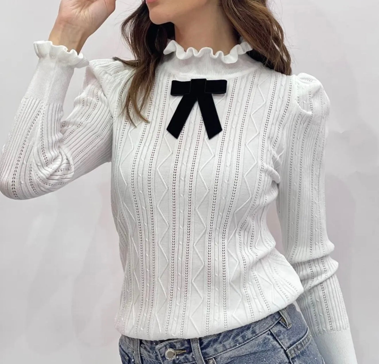 Knitted Ruffle Turtleneck Sweater