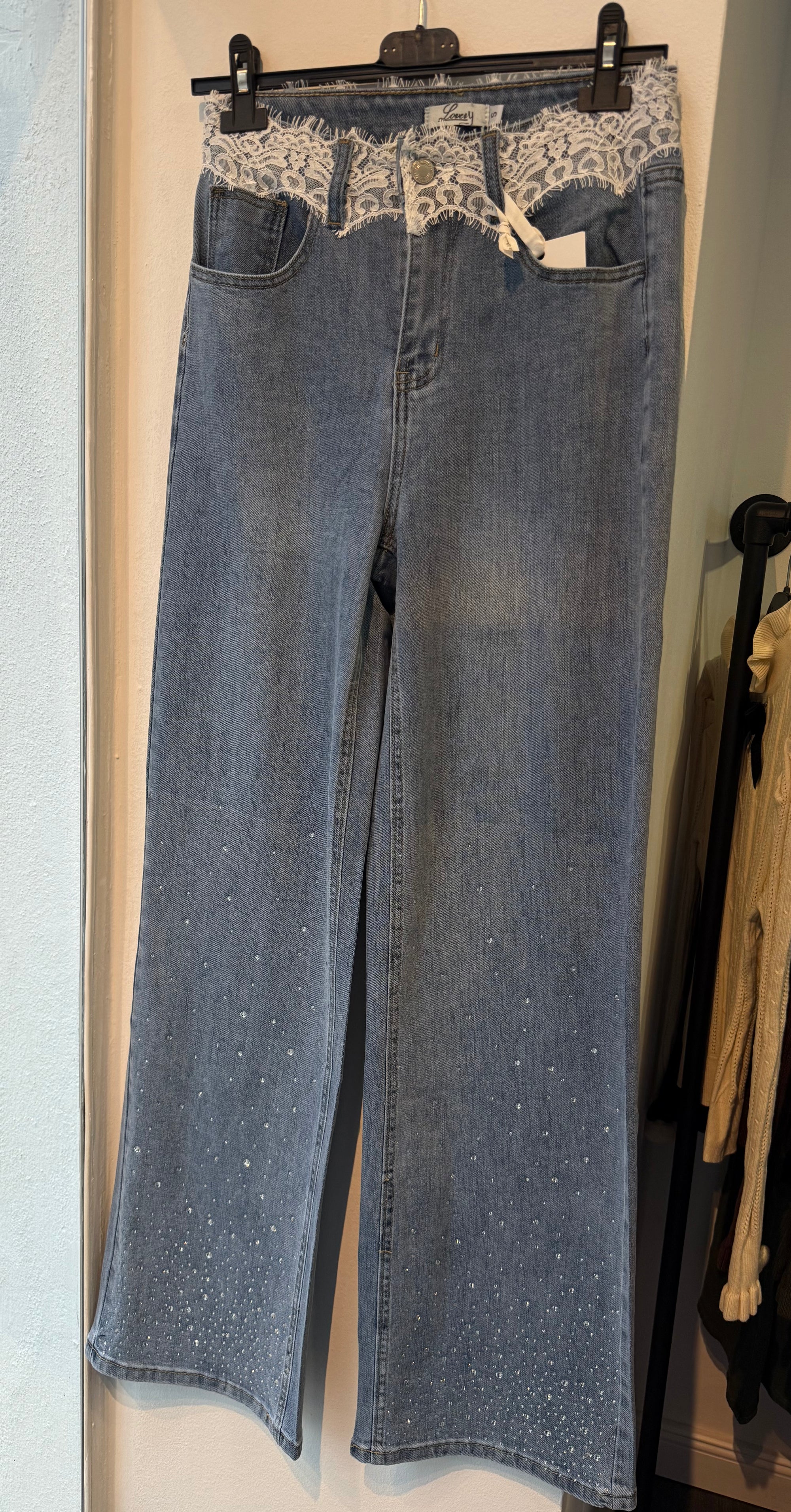 Glitter Jeans with Lace Waistband