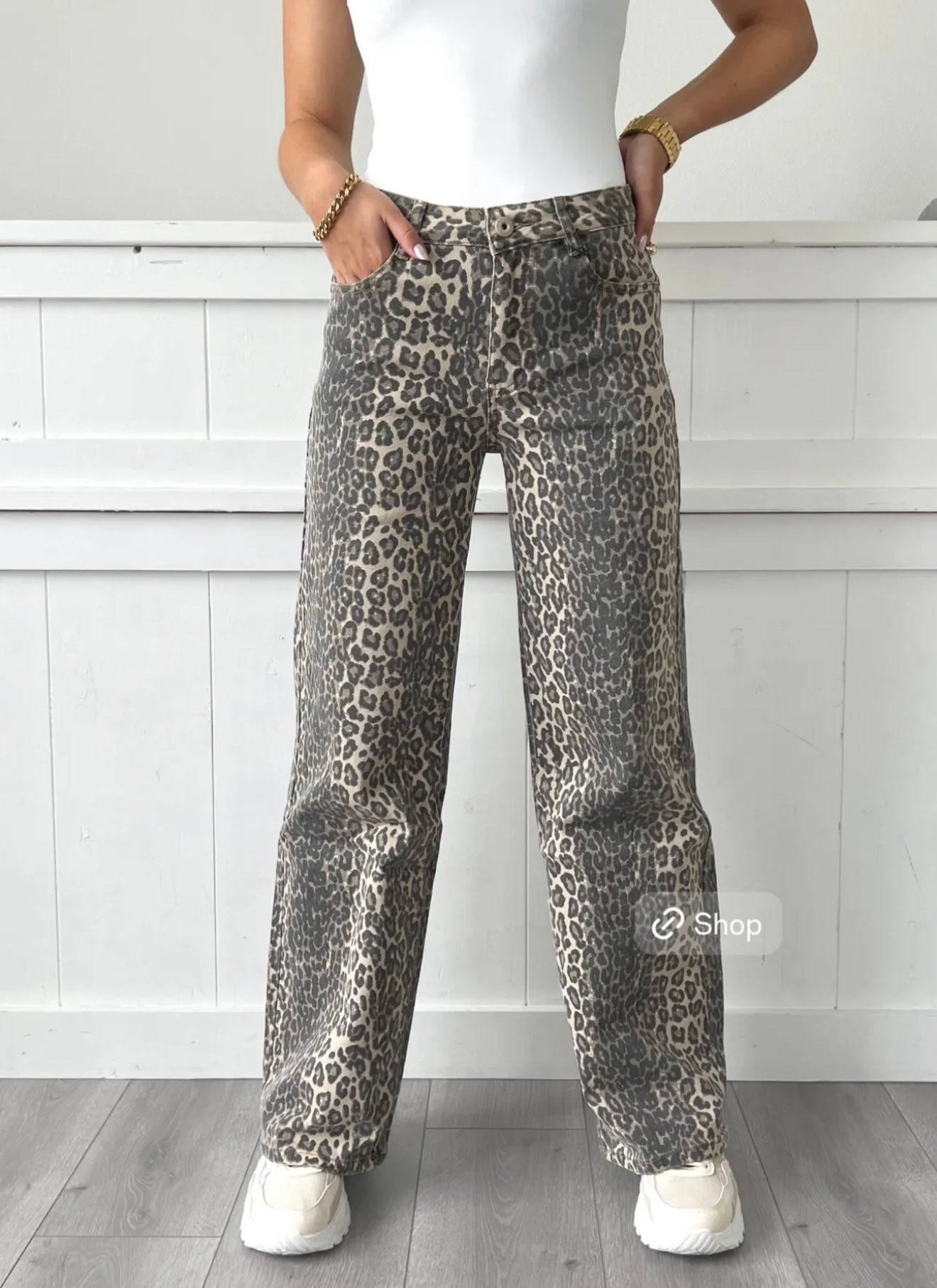 Leopard Print Wide Leg Jeans