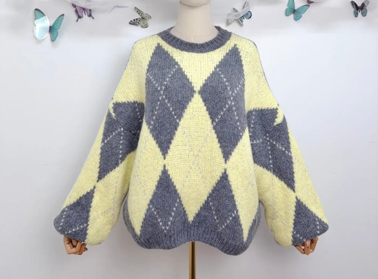 Oversized Argyle Knit Sweater