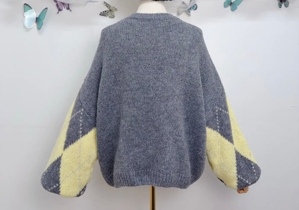 Oversized Argyle Knit Sweater